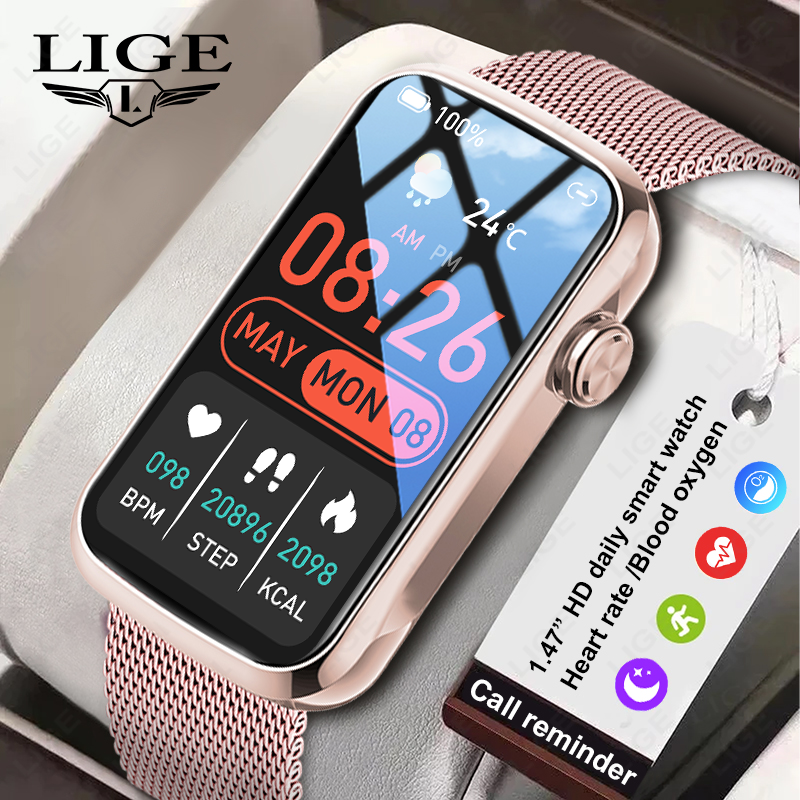 LIGE Frauen Smart Band 1,47 Zoll Full Touch Herzfrequenz Männer Uhr Sport Fitness Smartwatch Neue Anruf Erinnerung Damen Armband 2025